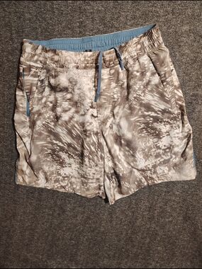 lululemon athletica Men's Gray Marble Print Shorts with Light Blue Trim